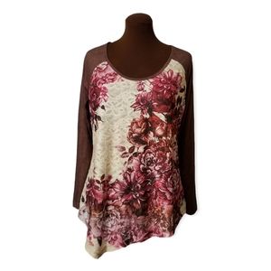 One World Printed Floral Long Sleeve Top Woman Size 1X